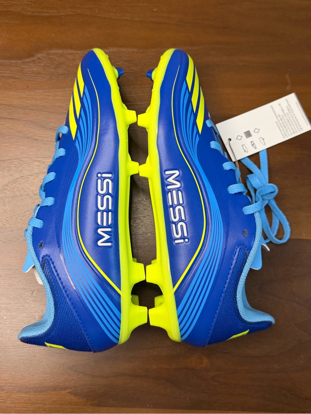 Messi Kids' Soccer Cleats in Blue and Neon Yellow